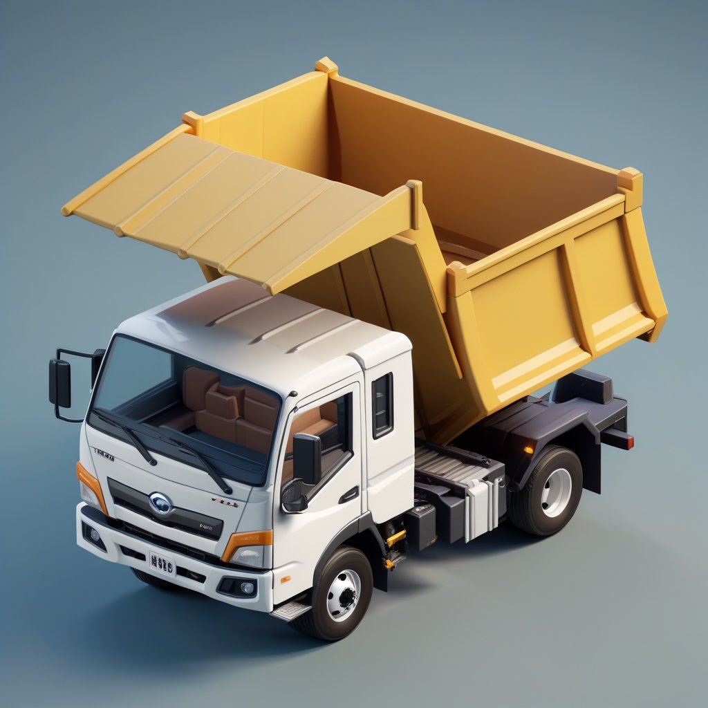 cute 3D isometric model of a hino dutro dump | blender render engine niji 5 style expressive,3d isometric,3d style