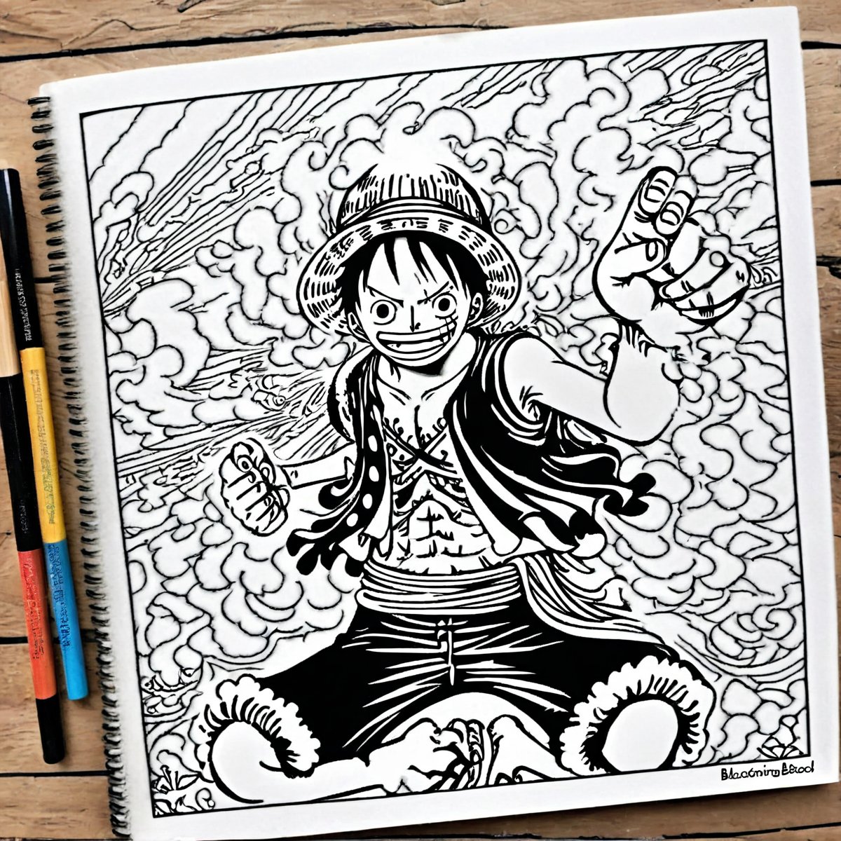 a beautiful drawing of monkey d luffy one piece, black and white, black & white,Coloring Book, ColoringBookAF