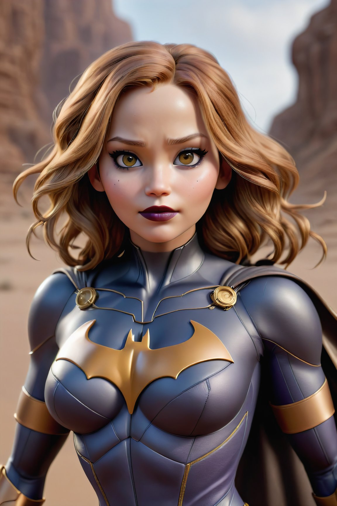 full body , masterpiece, 1girl, solo, photo of batgirl costume , (full body), legs, boot, tight bodysuit, looking at viewer, tan skin, sagging breast, makeup, dark lips, floating in dessert, detailed skin, detailed eyes, depth of field, 8k uhd, dslr, dim lighting, high quality, film grain, detailed eyes, unreal engine 5, detailed face, perfect anatomy,
,Movie Still,Film Still,Leonardo Style,HZ Steampunk, jennifer lawrence