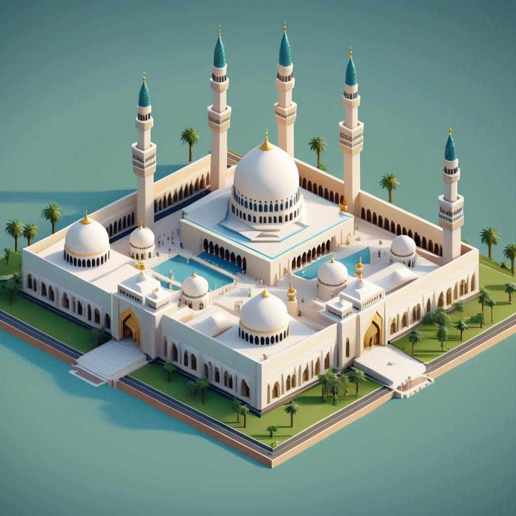 cute 3D isometric model of the masjidil haram | blender render engine niji 5 style expressive,3d isometric,3d style,