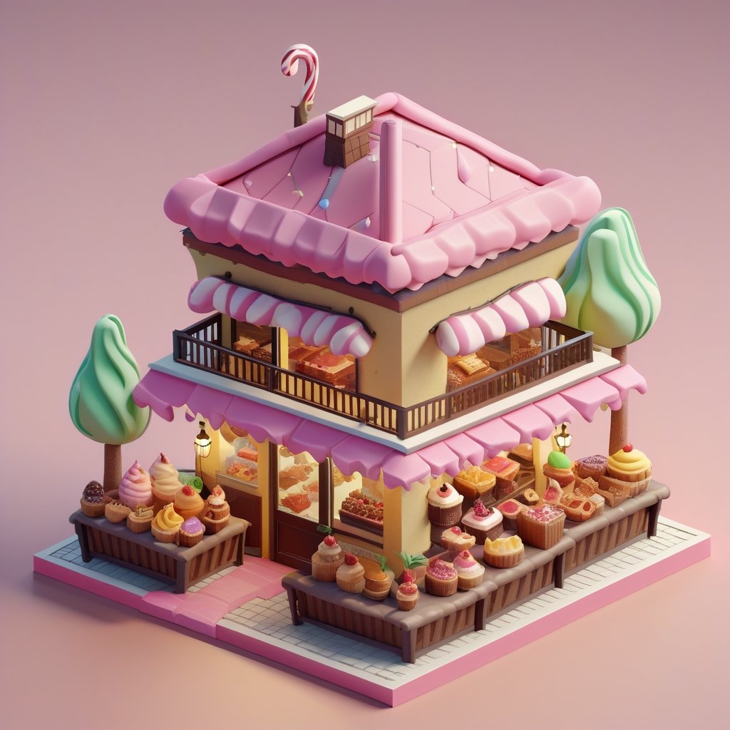 cute 3D isometric model of dessert house | blender render engine niji 5 style expressive,3d isometric,3d style,