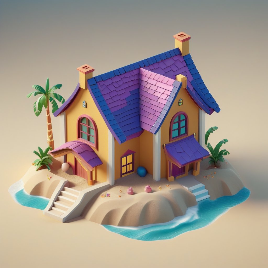 cute 3D isometric model of sand house | blender render engine niji 5 style expressive,3d isometric,3d style,