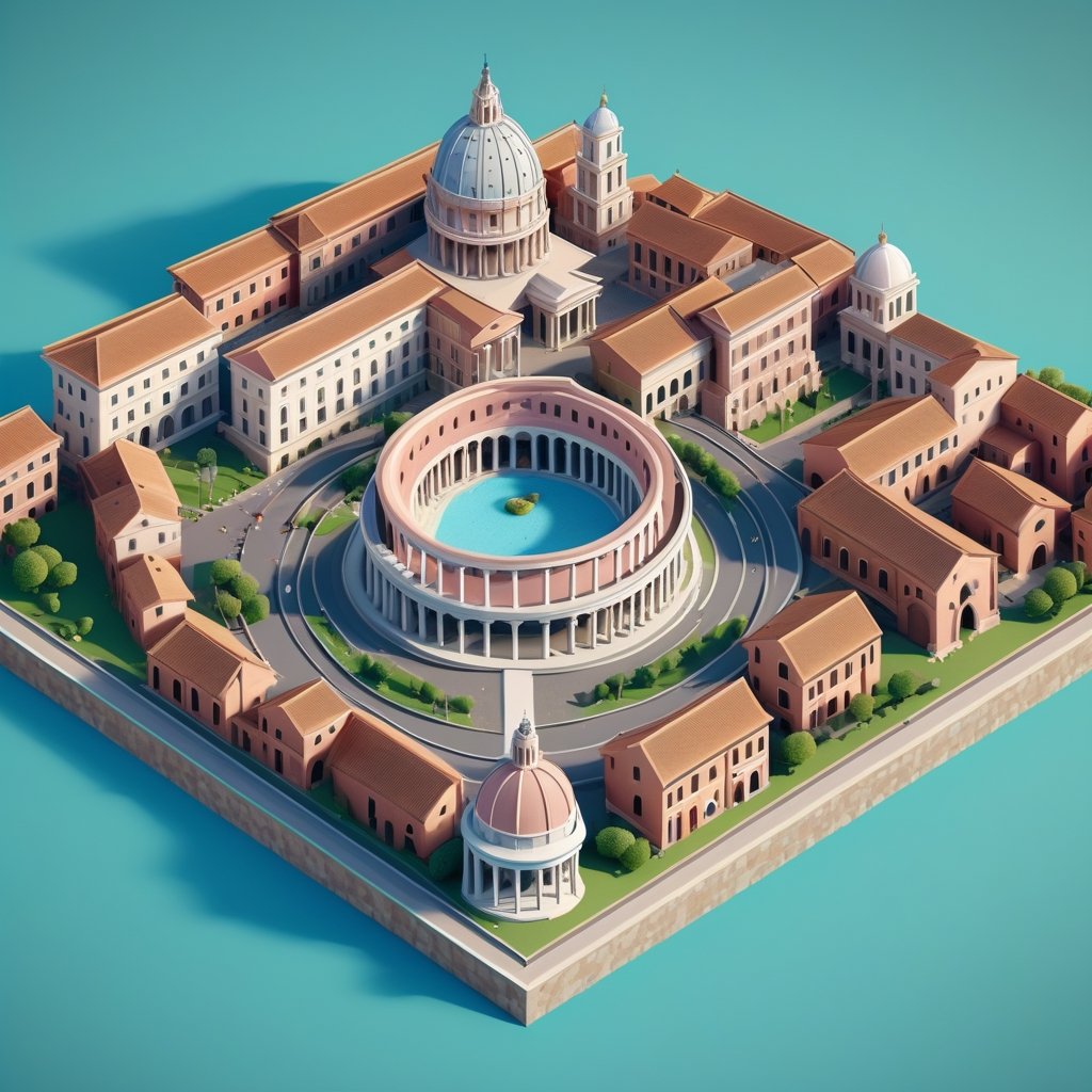 cute 3D isometric model of rome city | blender render engine niji 5 style expressive,3d isometric,3d style,