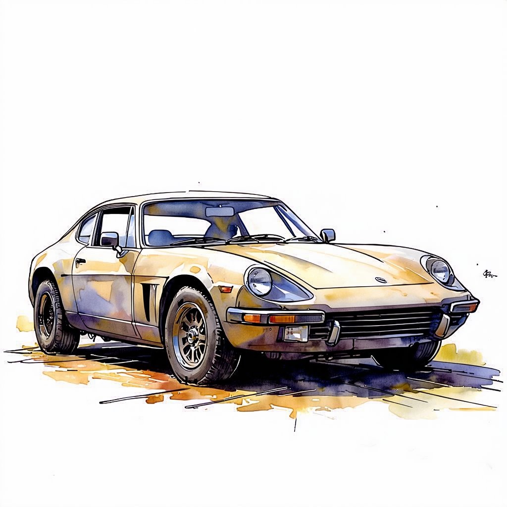 Fantasy realistic watercolor painting art of wall of abandon sport car 