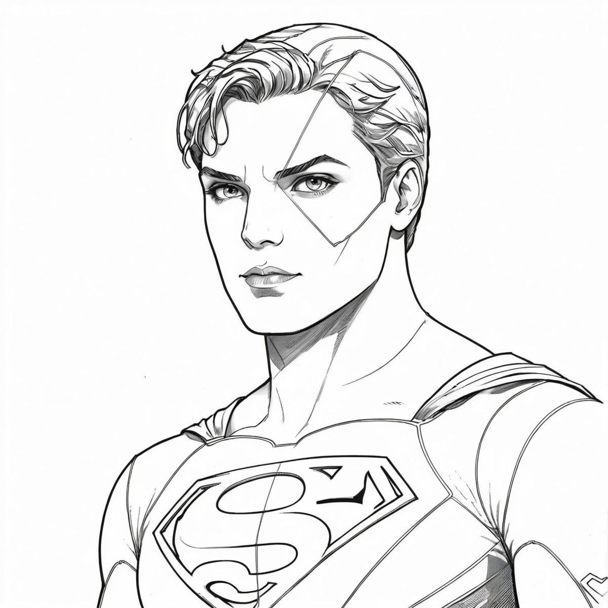 coloring book, bold line art. White and black minimalistic draw coloring page for superman. Defined lines. Clean Drawn. Vector, Coloring Page, Bold line art, Coloring Book, Outline, Coloring, Coloring Sheet, Coloring Book, Coloring Page, Black and white, illustration, Draw, drwbk coloring book drawing