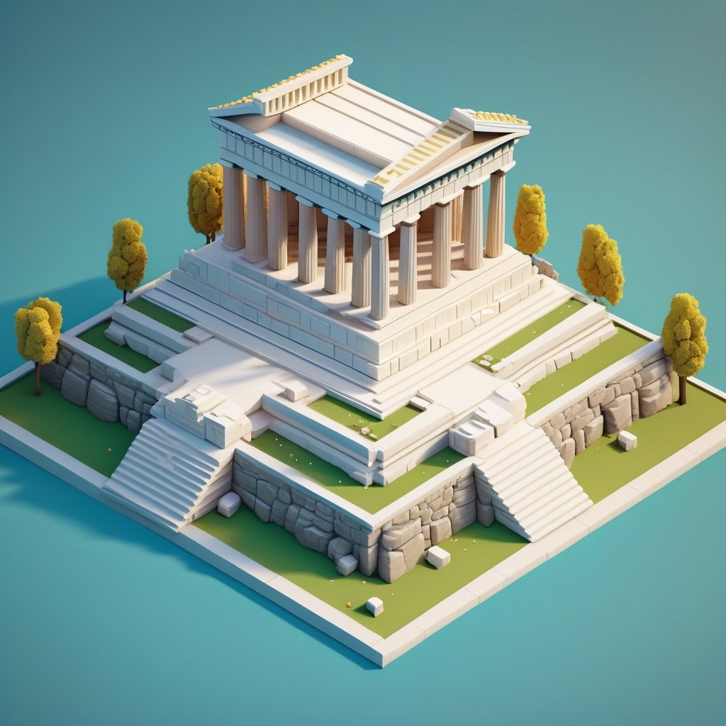 cute 3D isometric model of acropolis athena | blender render engine niji 5 style expressive,3d isometric,3d style,