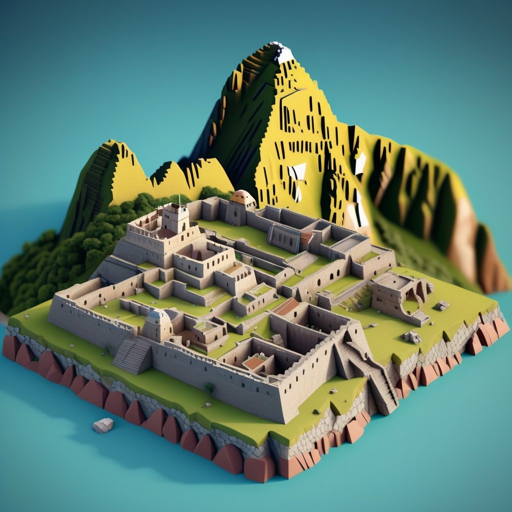 cute 3D isometric model of the Machu Picchu in Peru | blender render engine niji 5 style expressive,3d isometric,3d style,