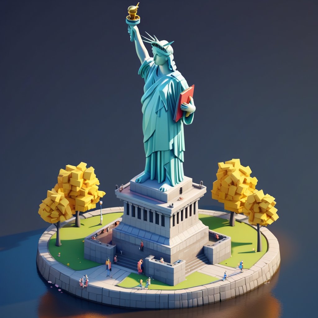 cute 3D isometric model of the liberty statue | blender render engine niji 5 style expressive,3d isometric,3d style,