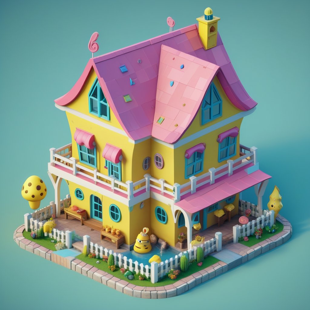 cute 3D isometric model of spongebob house | blender render engine niji 5 style expressive,3d isometric,3d style,