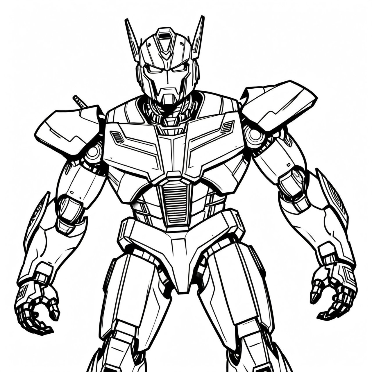 coloring book, bold line art. White and black minimalistic draw coloring page for a optimus prime, Picture this villain in an otherworldly suit of armor,Mecha. Defined lines. Clean Drawn. Vector, Coloring Page, Bold line art, Coloring Book, Outline, Coloring, Coloring Sheet, Coloring Book, Coloring Page, Black and white, illustration, Draw, drwbk coloring book drawing