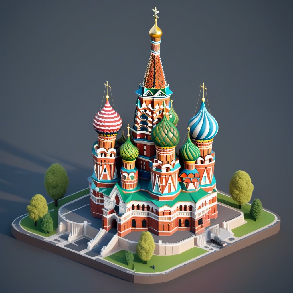 cute 3D isometric model of St. Basil's Cathedral moscow | blender render engine niji 5 style expressive,3d isometric,3d style,