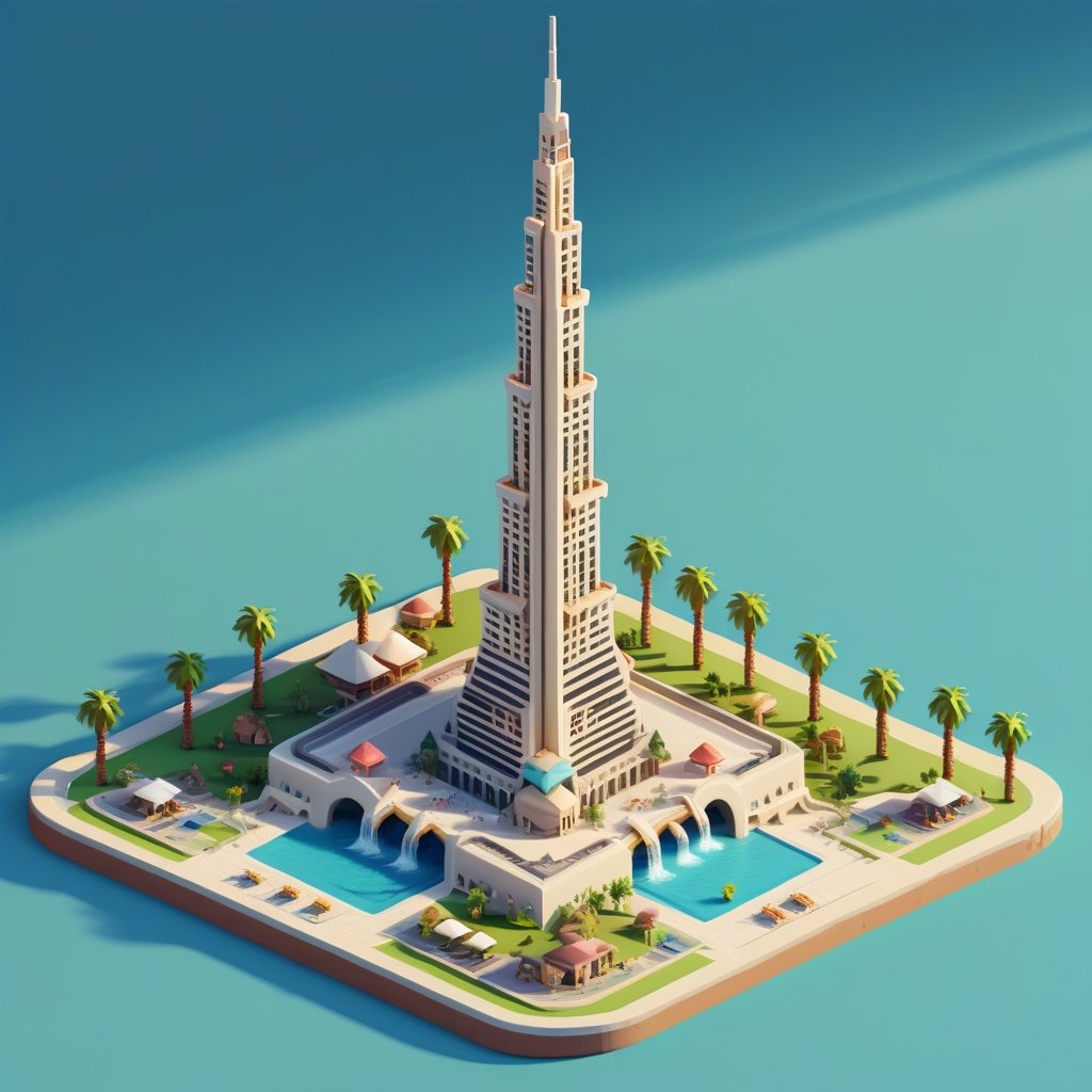 cute 3D isometric model of the burj khaifa | blender render engine niji 5 style expressive,3d isometric,3d style,