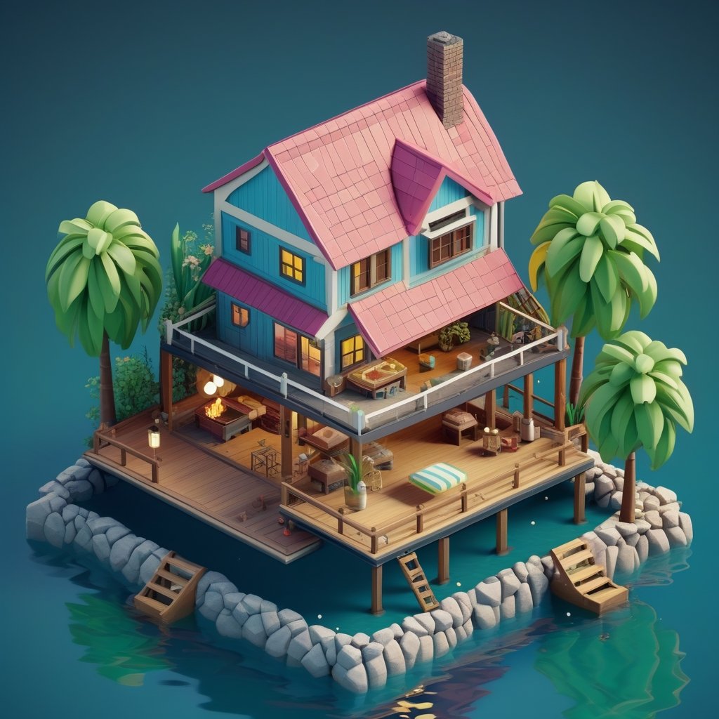 cute 3D isometric model of the sank house | blender render engine niji 5 style expressive,3d isometric,3d style,