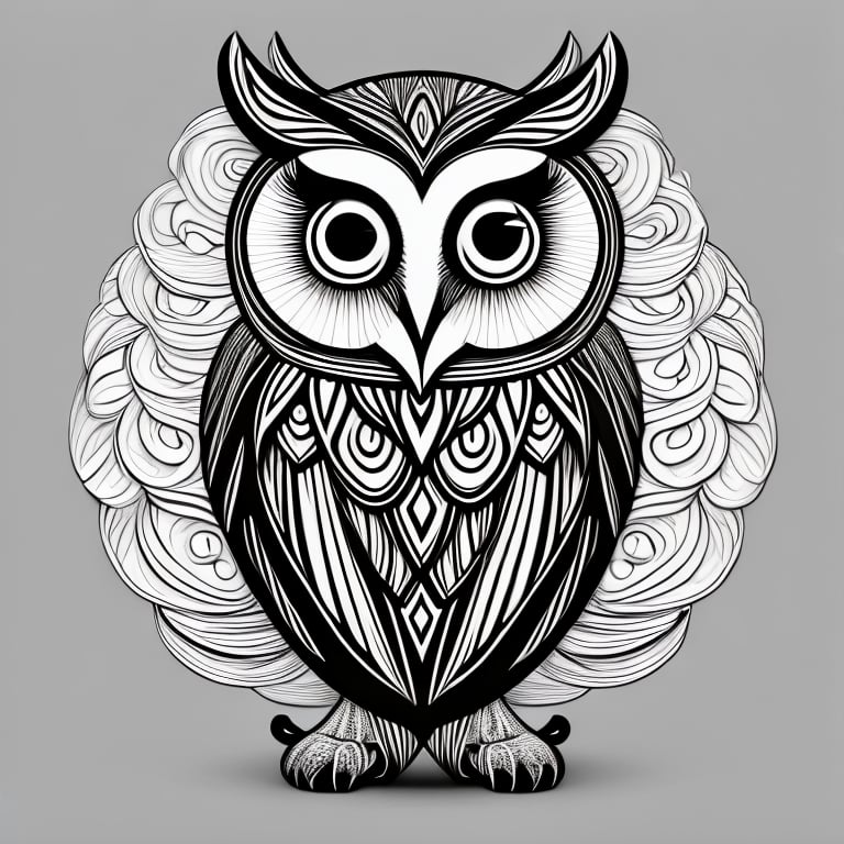 coloring book, bold line art.  White and black minimalistic draw coloring page for a owl,  Defined lines. Clean Drawn. Vector, Coloring Page, Bold line art, Coloring Book, Outline