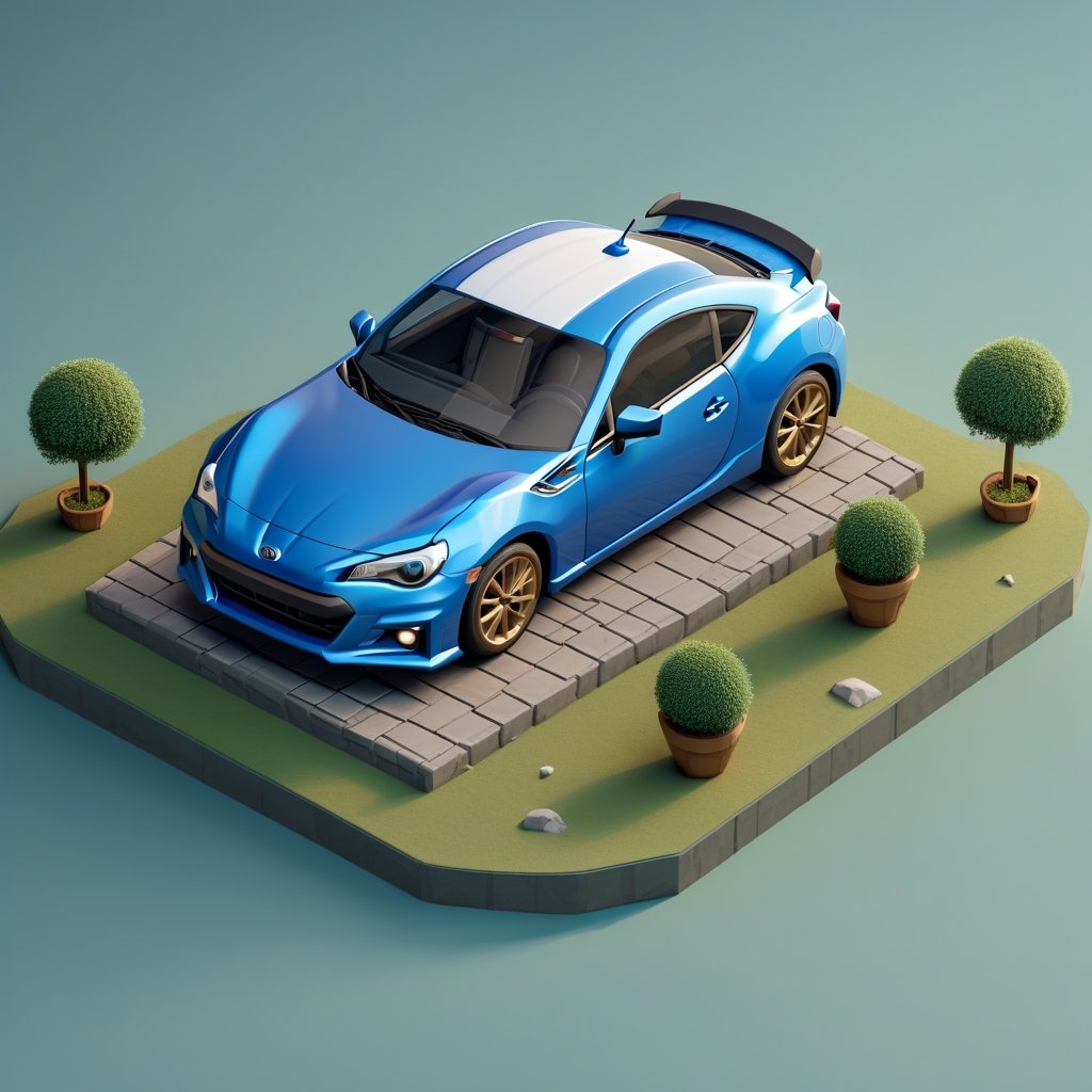 cute 3D isometric model of a subaru BRZ | blender render engine niji 5 style expressive,3d isometric,3d style,