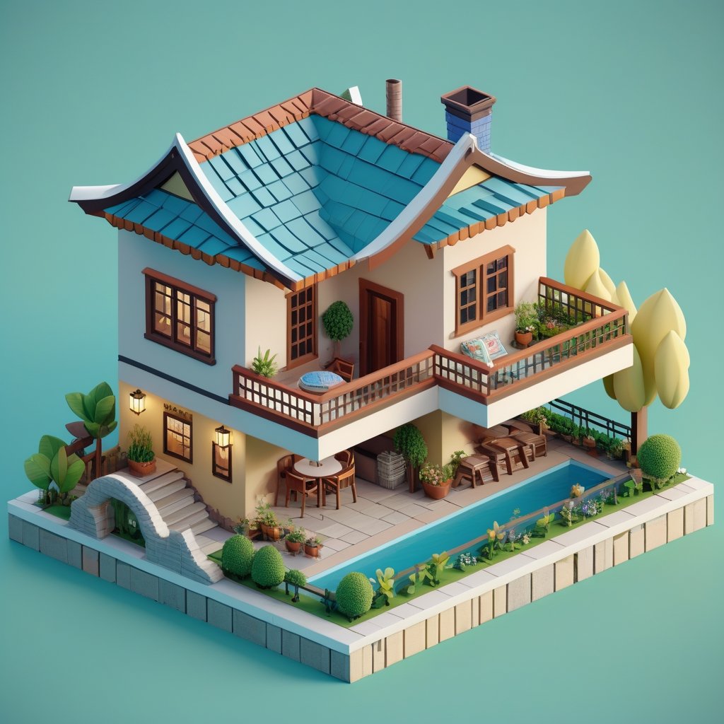 cute 3D isometric model of baileo house | blender render engine niji 5 style expressive,3d isometric,3d style,