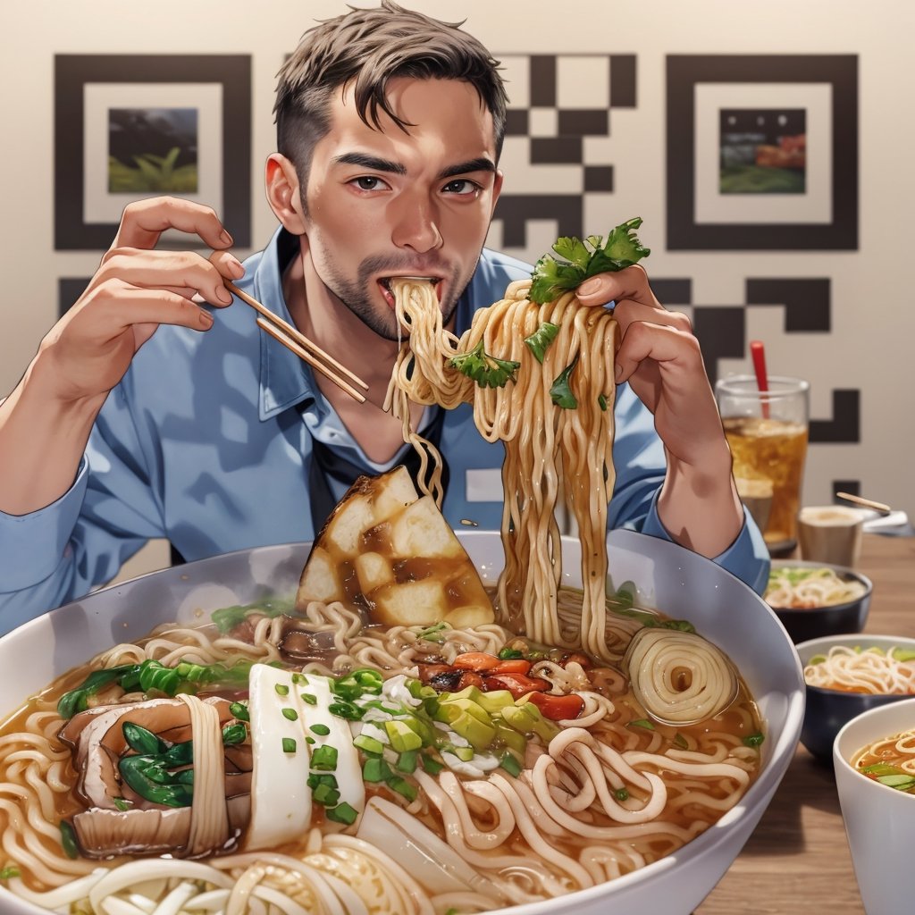 man eating ramen