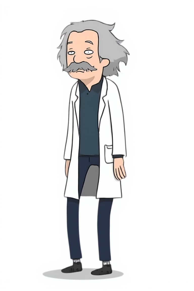  t4hilalat_style, albert einstein wearing lab outfit, full body, white background