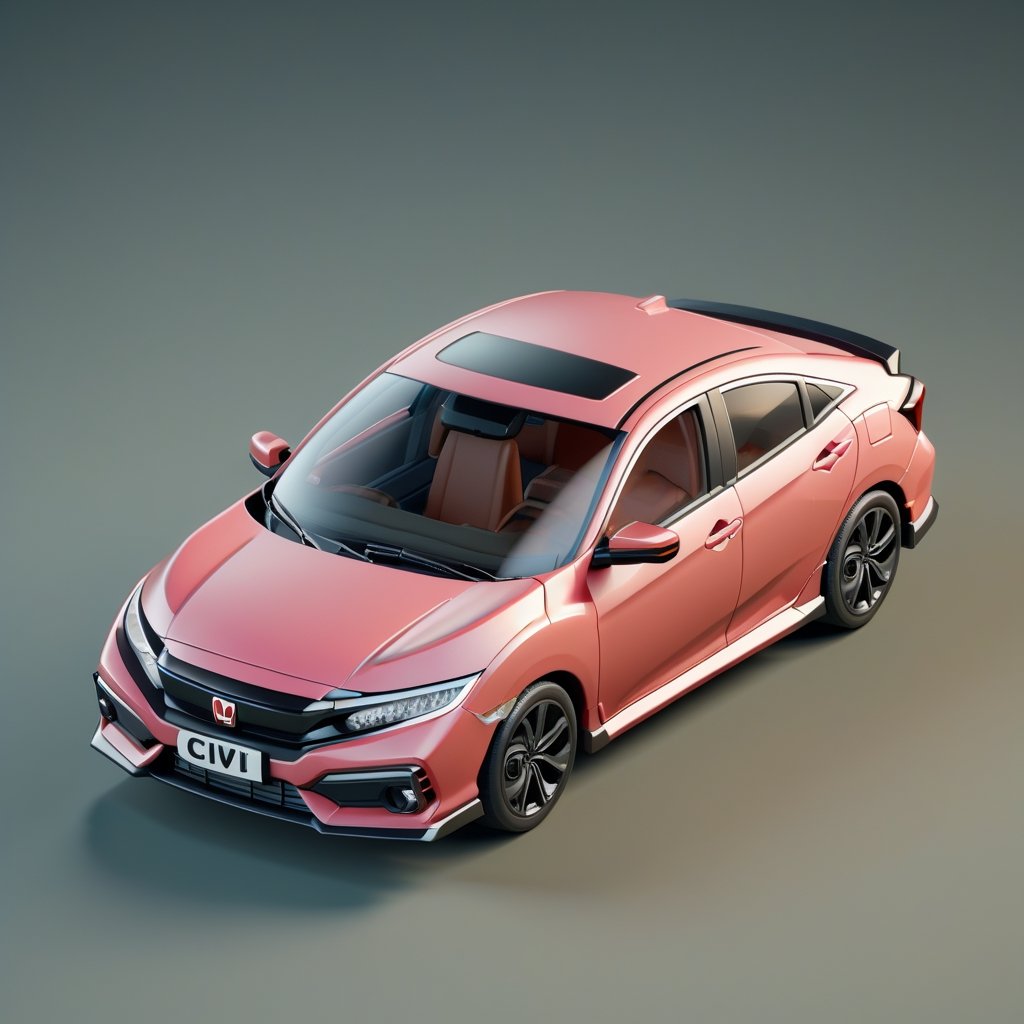 cute 3D isometric model of a honda civic | blender render engine niji 5 style expressive,3d isometric,3d style,