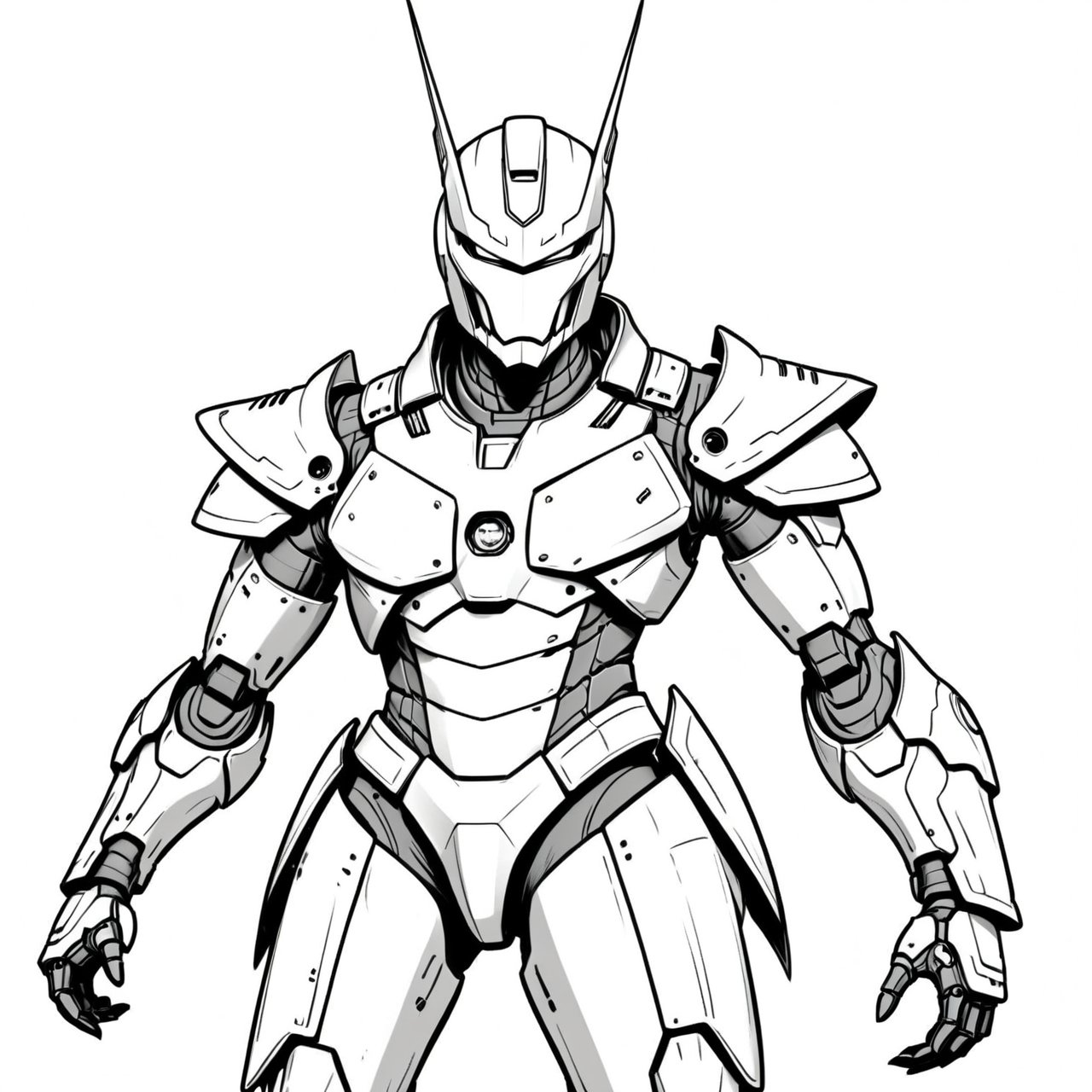 coloring book, bold line art. White and black minimalistic draw coloring page for a Dreadnova Chaosbringer, Picture this villain in an otherworldly suit of armor,Mecha. Defined lines. Clean Drawn. Vector, Coloring Page, Bold line art, Coloring Book, Outline, Coloring, Coloring Sheet, Coloring Book, Coloring Page, Black and white, illustration, Draw, drwbk coloring book drawing