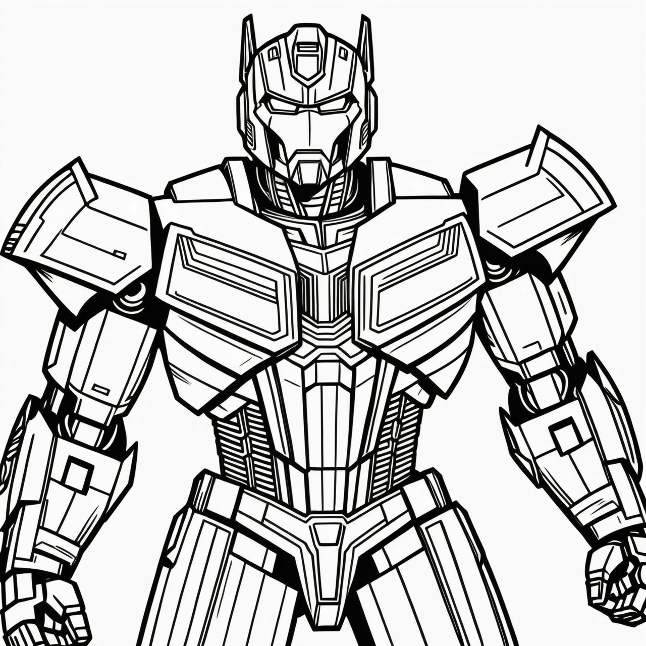 coloring book, bold line art. White and black minimalistic draw coloring page for a optimus prime, Picture this villain in an otherworldly suit of armor,Mecha. Defined lines. Clean Drawn. Vector, Coloring Page, Bold line art, Coloring Book, Outline, Coloring, Coloring Sheet, Coloring Book, Coloring Page, Black and white, illustration, Draw, drwbk coloring book drawing