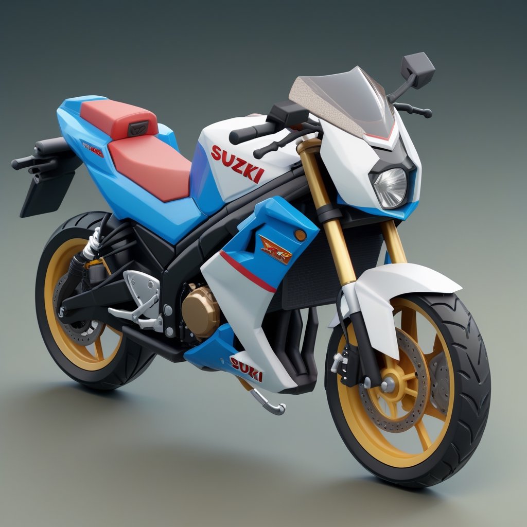 cute 3D isometric model of a suzuki satria f150 motorbike| blender render engine niji 5 style expressive,3d isometric,3d style,
