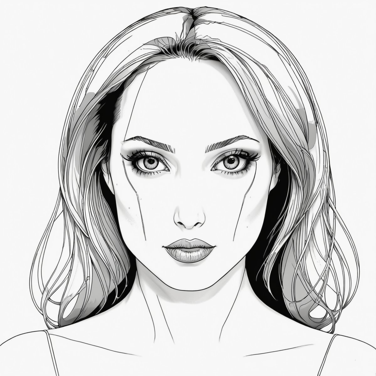 coloring book, bold line art. White and black minimalistic draw coloring page for angelina jolie. Defined lines. Clean Drawn. Vector, Coloring Page, Bold line art, Coloring Book, Outline, Coloring, Coloring Sheet, Coloring Book, Coloring Page, Black and white, illustration, Draw, drwbk coloring book drawing