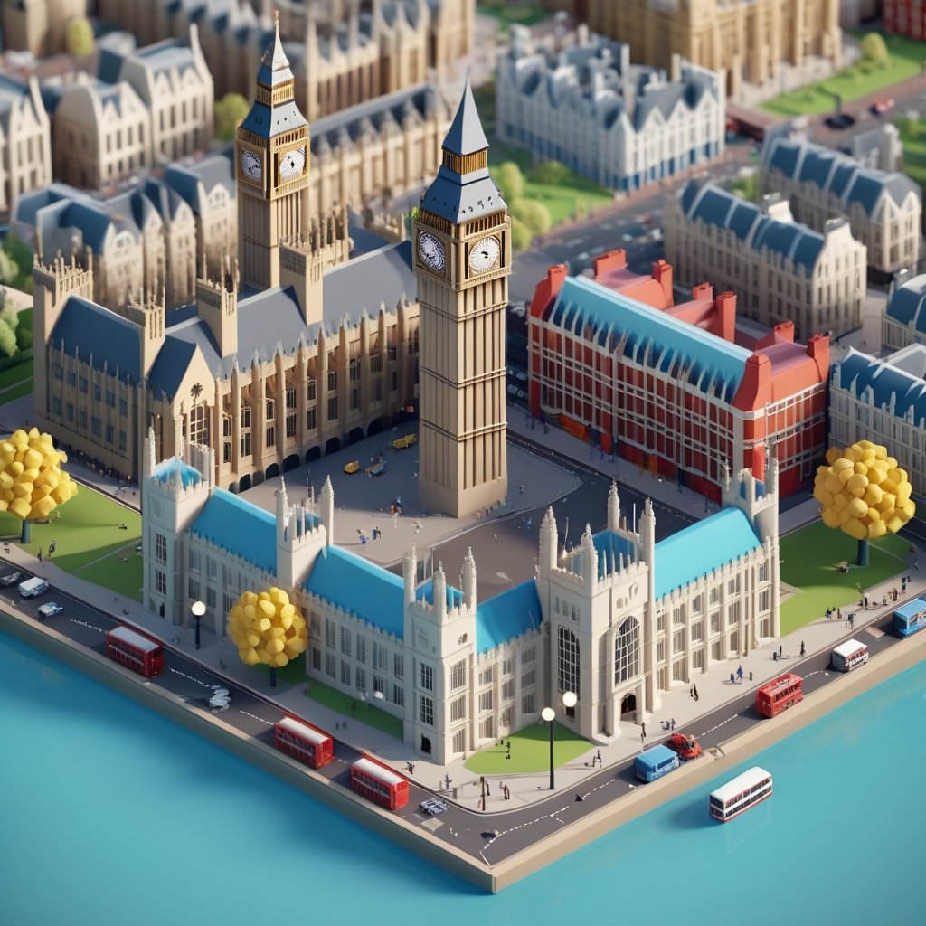 cute 3D isometric model london city | blender render engine niji 5 style expressive,3d isometric,3d style,