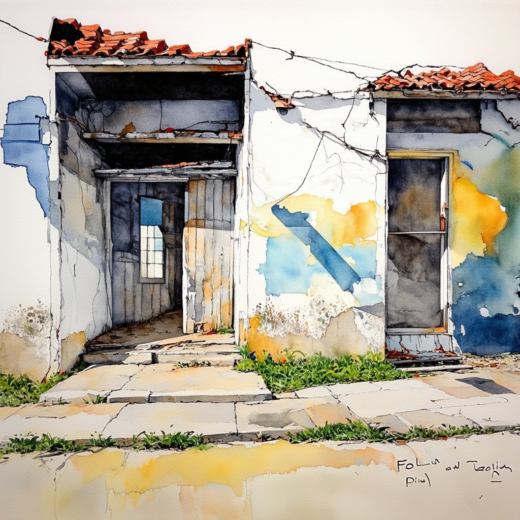 Fantasy realistic watercolor painting art of wall of abandon building. there big grafity at wall " follow ILDZIKF AI "