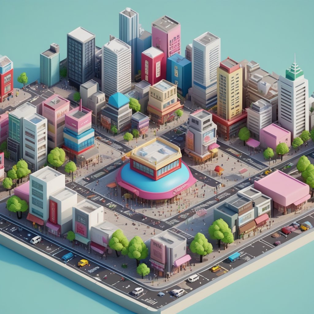 cute 3D isometric model of tokyo city | blender render engine niji 5 style expressive,3d isometric,3d style,