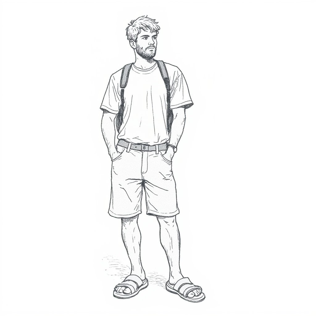 Man wearing crocs sandals,sketch illustration style