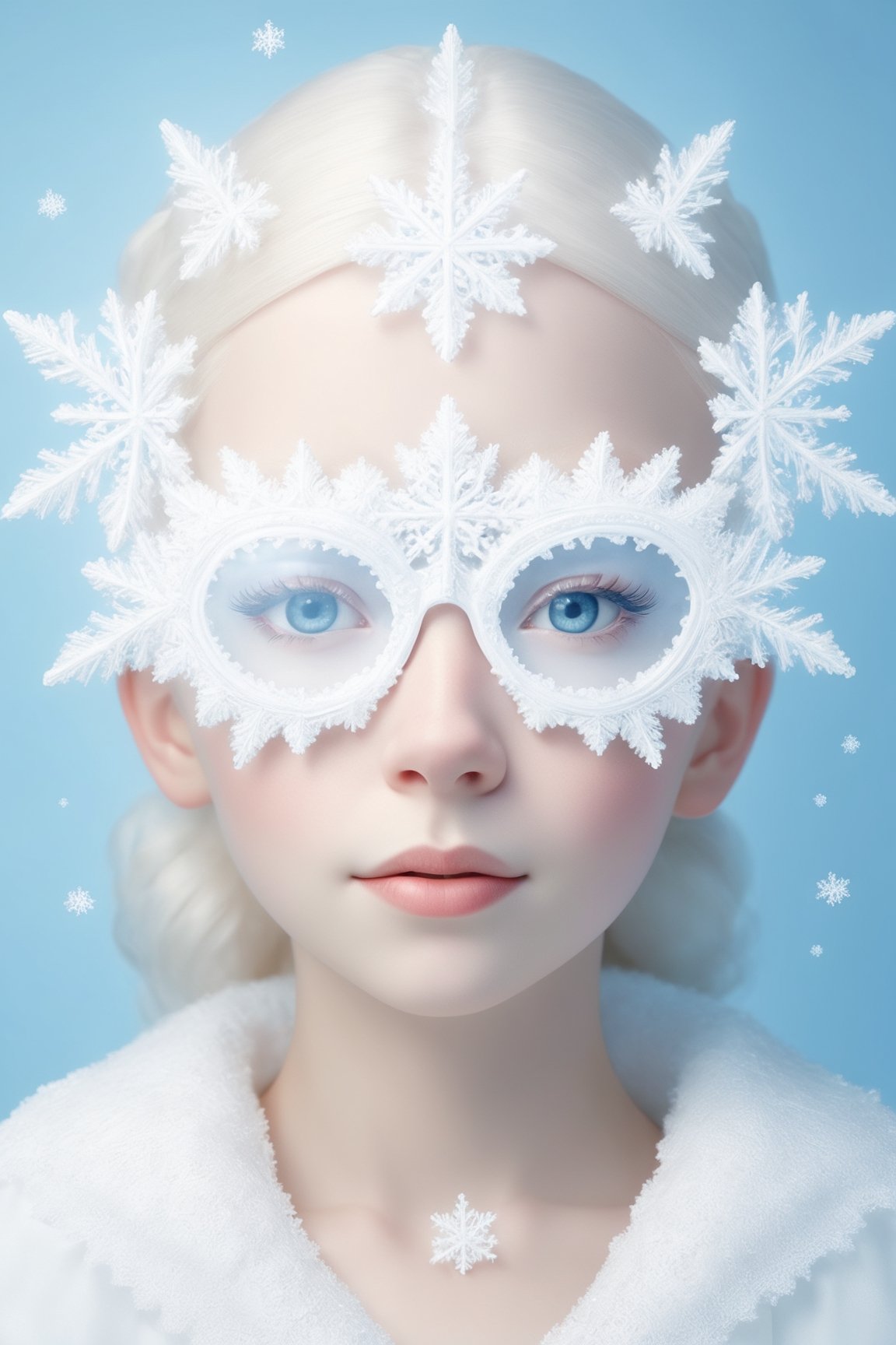 (Photorealistic Stick: 1.2), Sharp focus, (wearing snowflake glasses), Albino angel girl with seductively beautiful alabaster skin, 10 years old, cute face, detailed and perfect face, cuteness loved by everyone ,
A bright smile full of compassion, beautiful red lips, big eyes, soft expression, light blue pupils, white eyelashes, white hair,
Her porcelain-white skin, reflecting an almost heavenly glow, (((Victorian wedding dress, expensive, intricately designed tiara)), with intricate lacework and intricate details of lace and embroidery. Pure white wedding dress, (dancing, random pose, changing pose, dynamic angle,), happy atmosphere,snowflake glasses