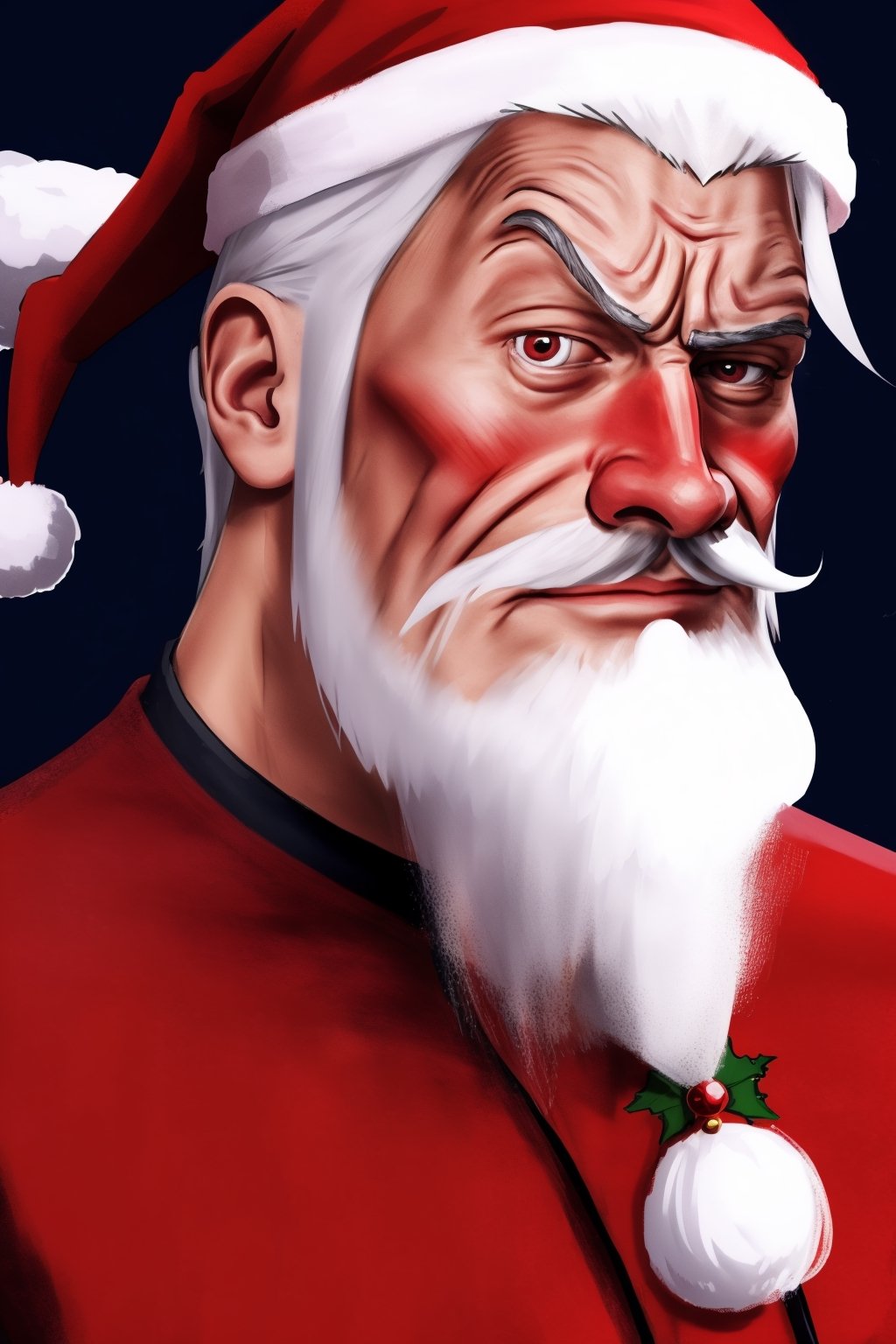 portrait of Santa Claus,white hair,white beard,Highly detailed, High Quality, Masterpiece,,raised eyebrow,