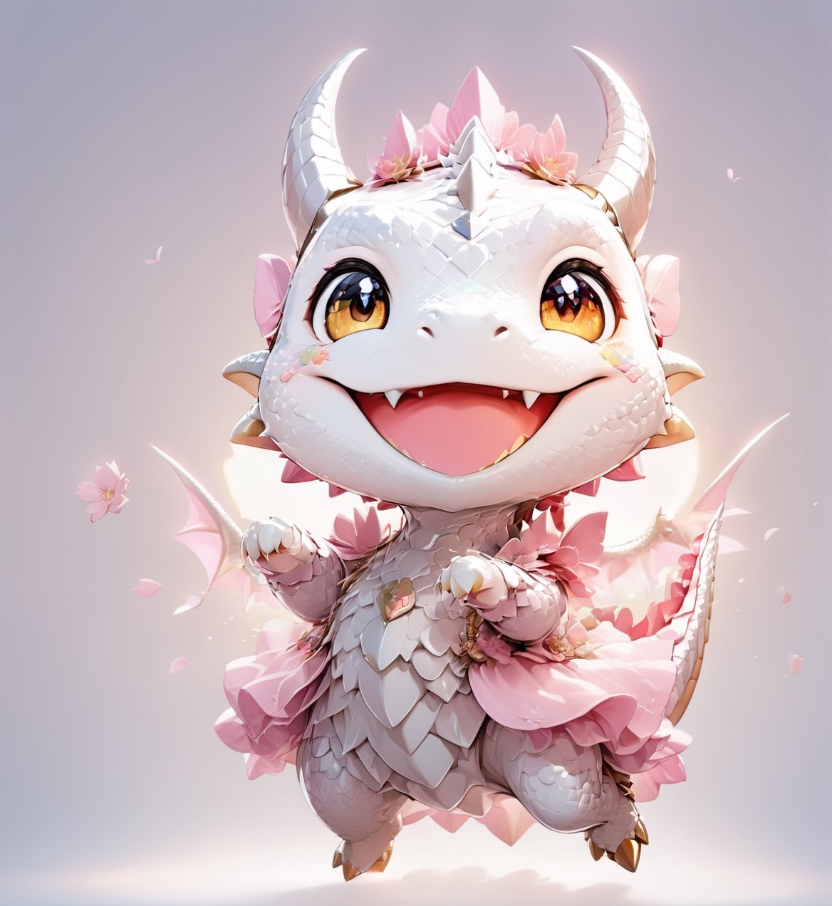  portrait of cute dragon,(dynamic  action pose), high quality,(happy atmosphere) ,,smile, , (wind effect), cherry_blossom background,sun light,(full body image:1.5),,,cute dragon,sticker