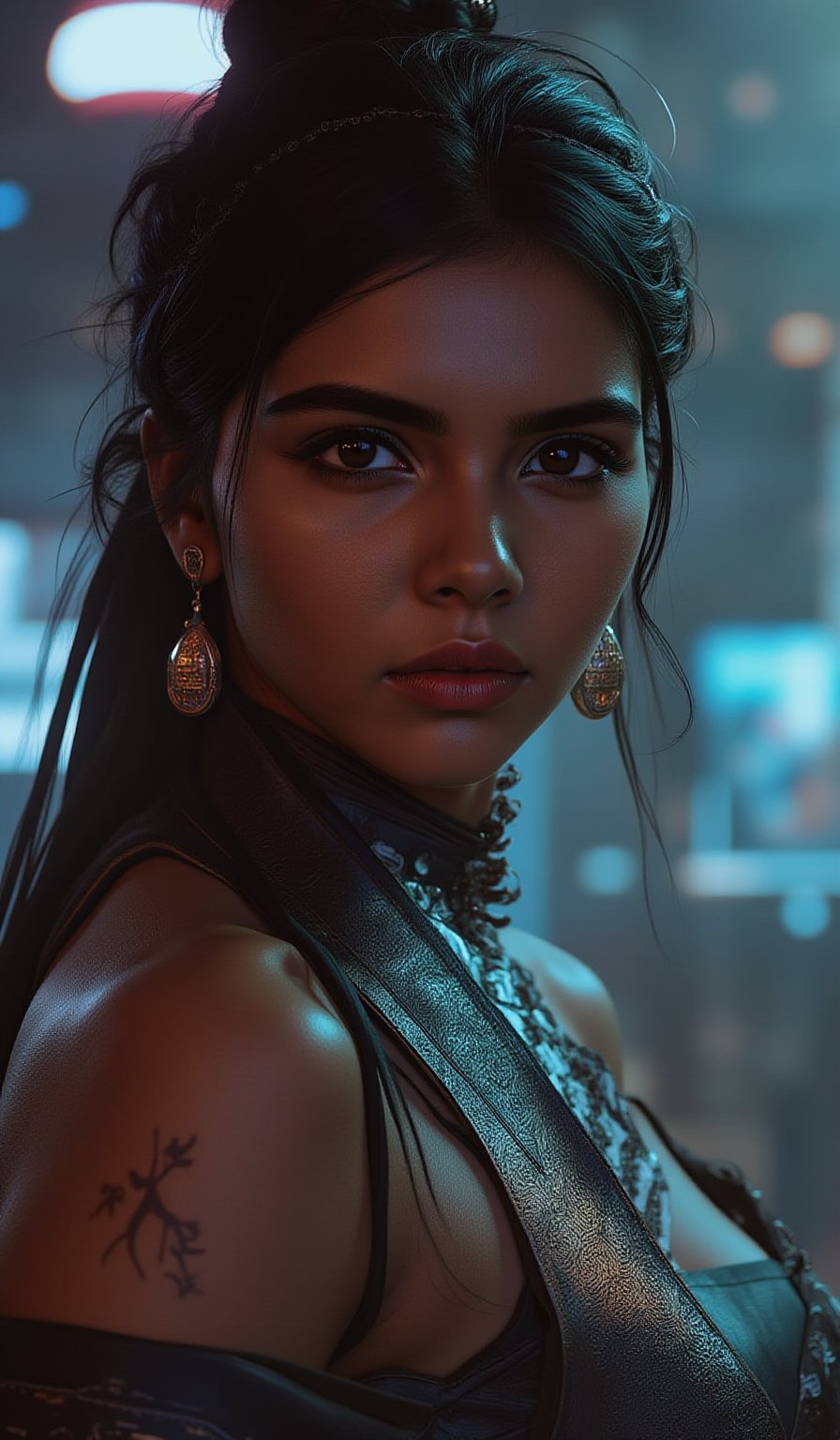 A cyberpunk women, realistic, details and enhanced image, beautiful,Kalyani priyadarsh