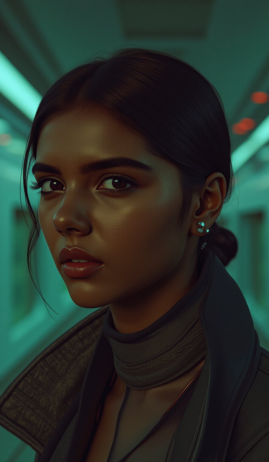 A cyberpunk women, realistic, details and enhanced image, beautiful,Kalyani priyadarsh