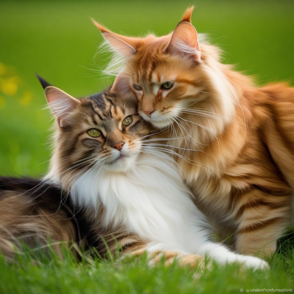 two cats,playing,cat,couple,romance,meadow, maine coon cat, felis catus,mating