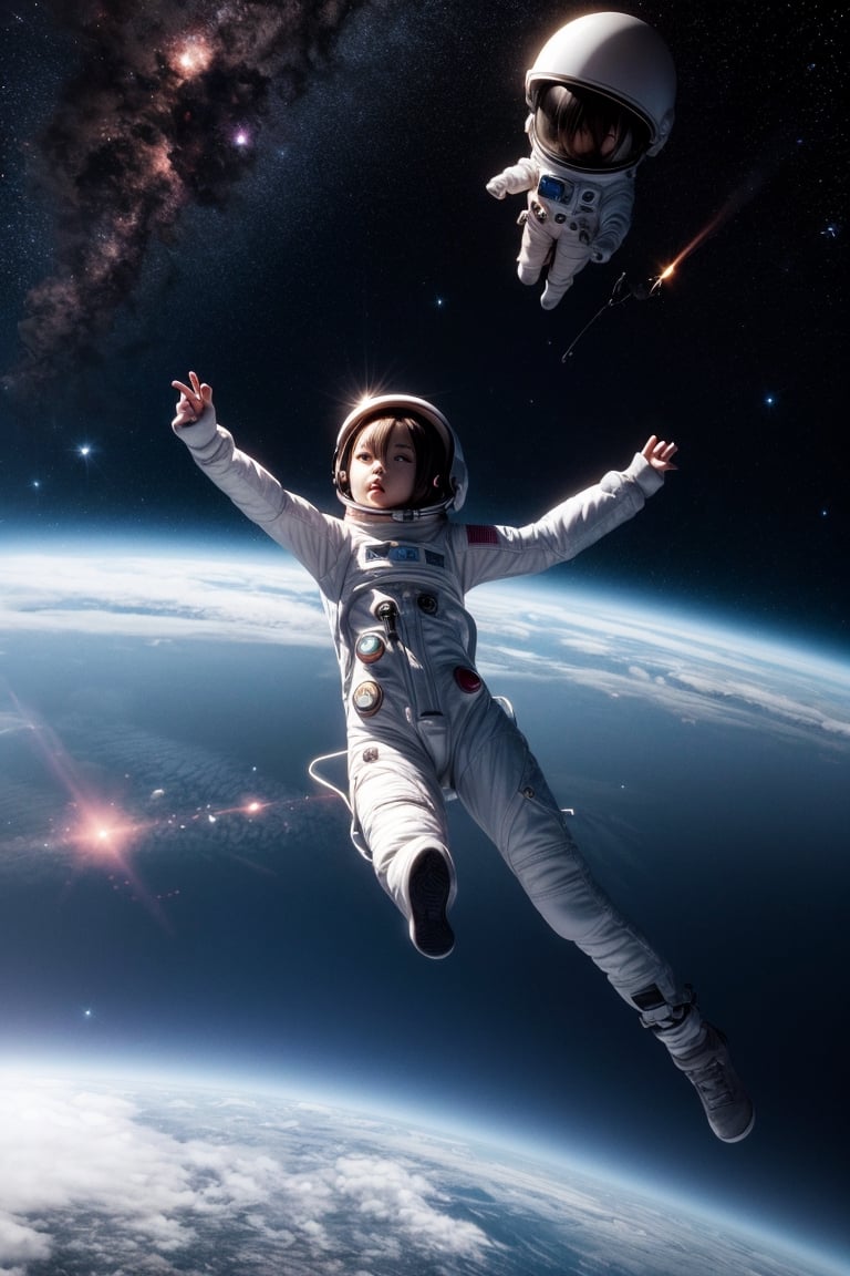 Anime girl floating in the air in spacesuit,wearing her helmet, portrait anime space cadet girl, girl in space,Ignorant and cute, Anime art wallpaper 8 K, style of anime4 K, Smooth anime CG art, Anime art wallpaper 4 K, Anime art wallpaper 4k, 4K anime wallpaper, render of a cute 3d anime girl, Anime wallpaper 4 k, Anime wallpaper 4K