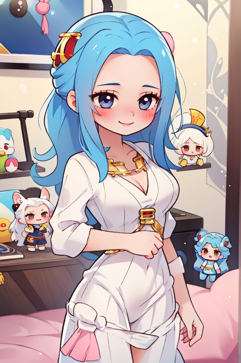 nefertari vivi,blue hair,1girl,beautiful,big breasts , perfect body, perfect face, total body,perfect anatomy,masterpiece, animegirl , sharp focus,blushing,small smile,casual outfit,sexy,3d animation