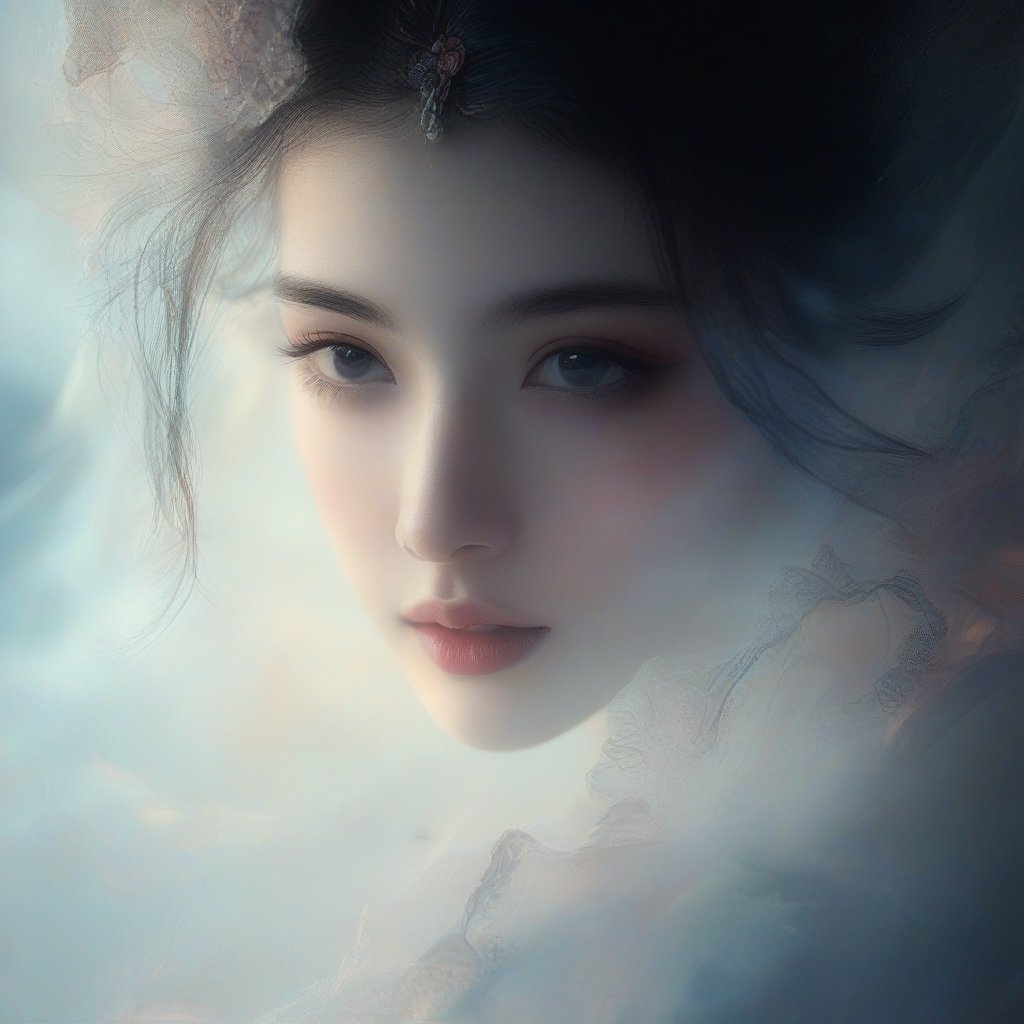 A portrait of a beautiful woman with an ethereal and serene expression.