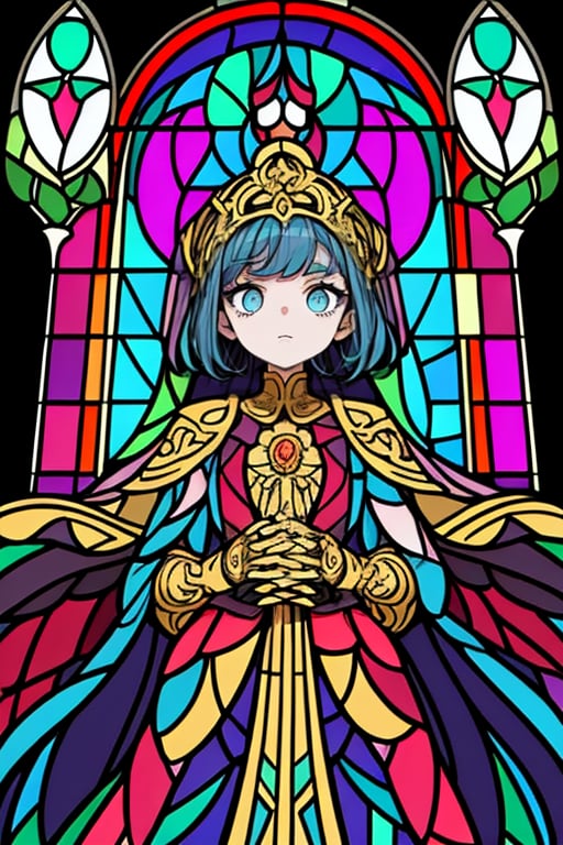 masterpiece, best quality, 1girl, staind glass, flat color, lineart, abstract, ornate, outline only, no shading, 