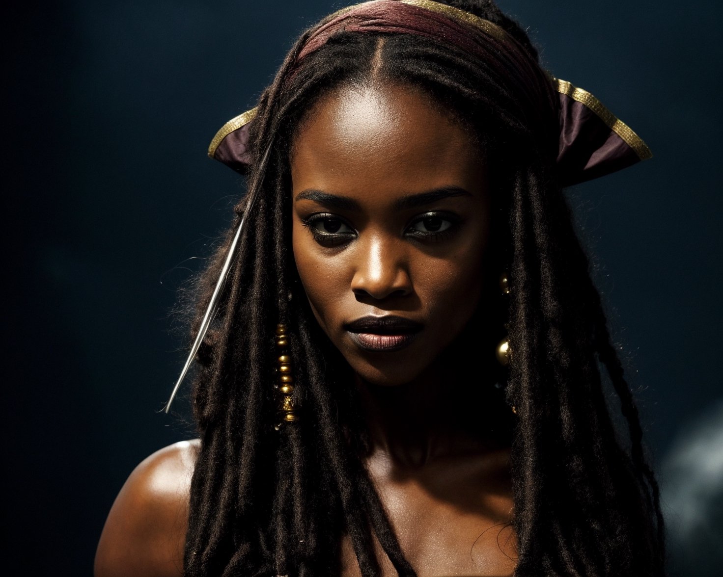 from pirates of the caribbean ,,  photo of a gorgeous black woman, dark-skinned goddess,Pirates of the Caribbean