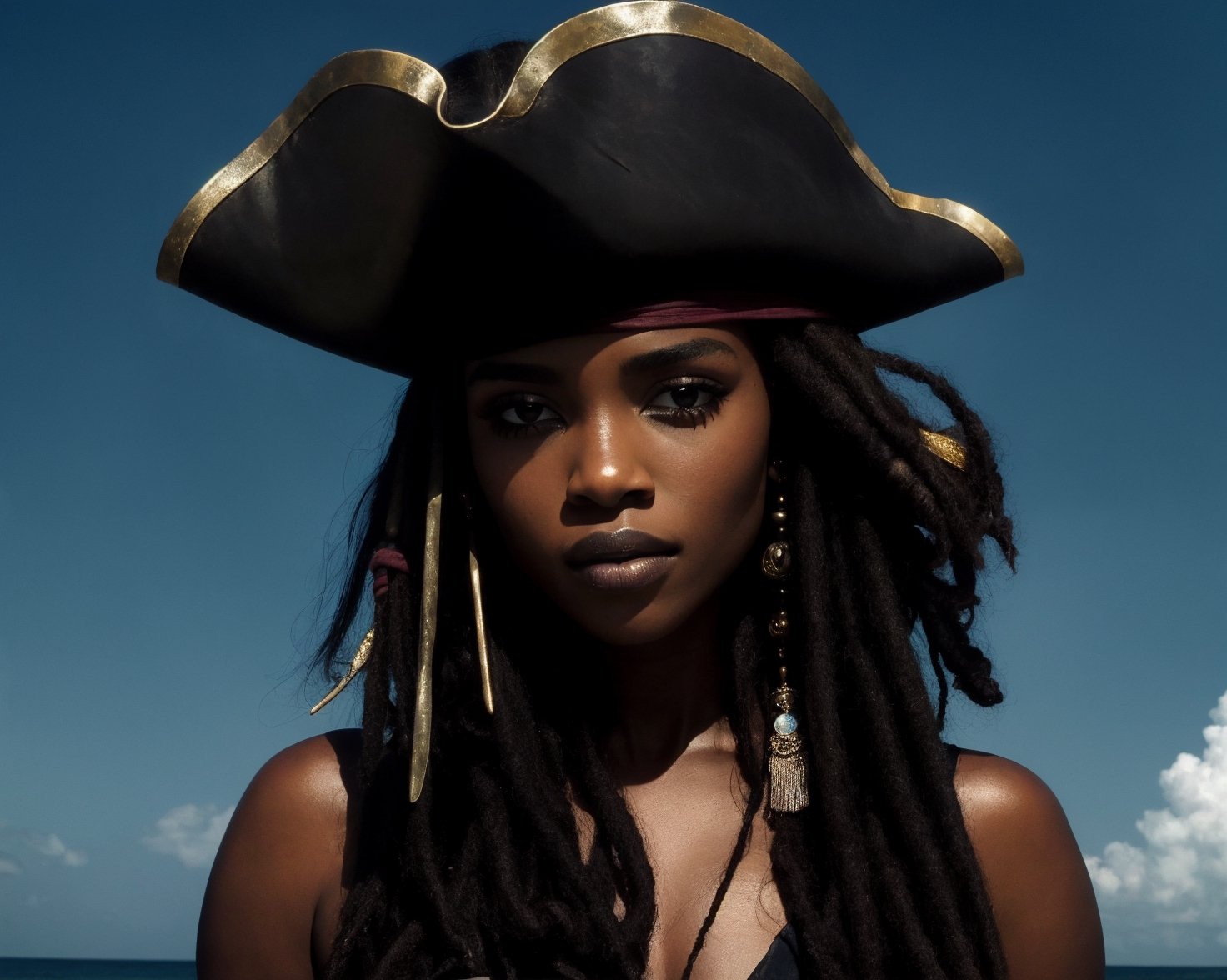 from pirates of the caribbean ,,  photo of a gorgeous black woman, dark-skinned goddess,Pirates of the Caribbean