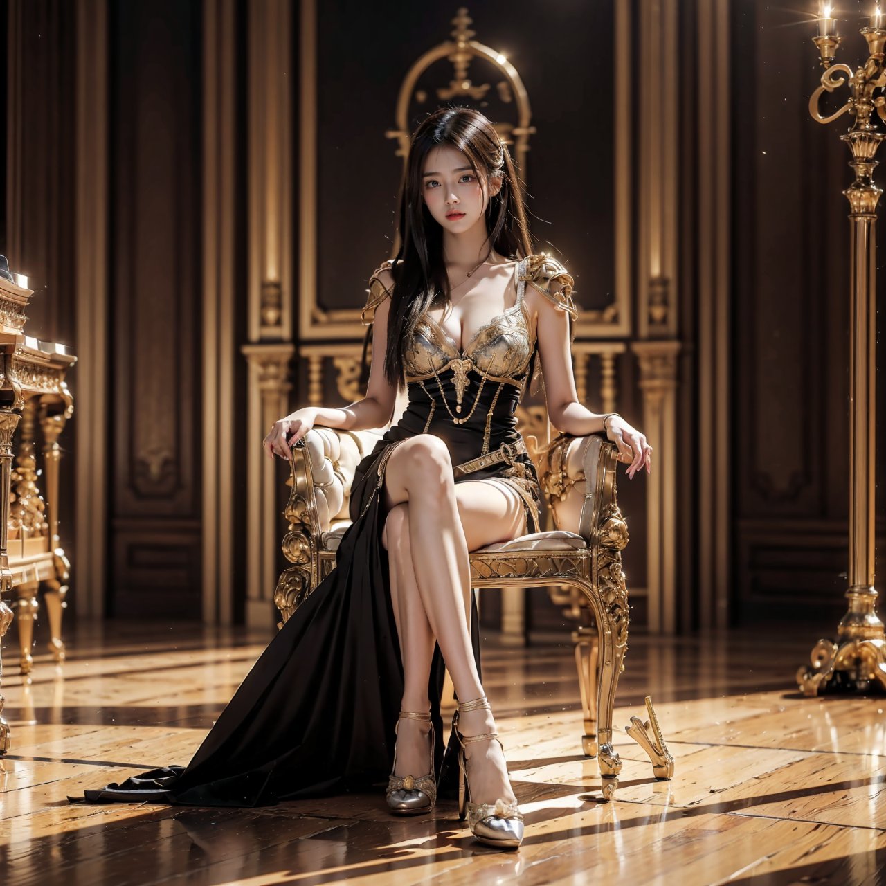 25 years old woman sitting on the throne,18s, (large  breast:1), (masterpiece), (extremely intricate:1.3), (realistic), the most beautiful  woman in the world, ((medieval armor:1)), metal reflections, full body, far thegarden, intense sunlight, professional photograph of a stunning woman detailed, sharp focus, dramatic, award winning, cinematic lighting, volumetrics dtx, (film grain, blurry background, blurry foreground, bokeh, depth of field, sunset, motion blur:1.3), chainmail, exposure blend, medium shot, bokeh, (hdr:1.4), high contrast, (cinematic:1.4), (muted colors, dim colors, soothing tones:1.3), low saturation, high heels, mecha musume, holding weapoon,, , , ,renaissance,behisheroine,mecha musume, , , 
,yuzu