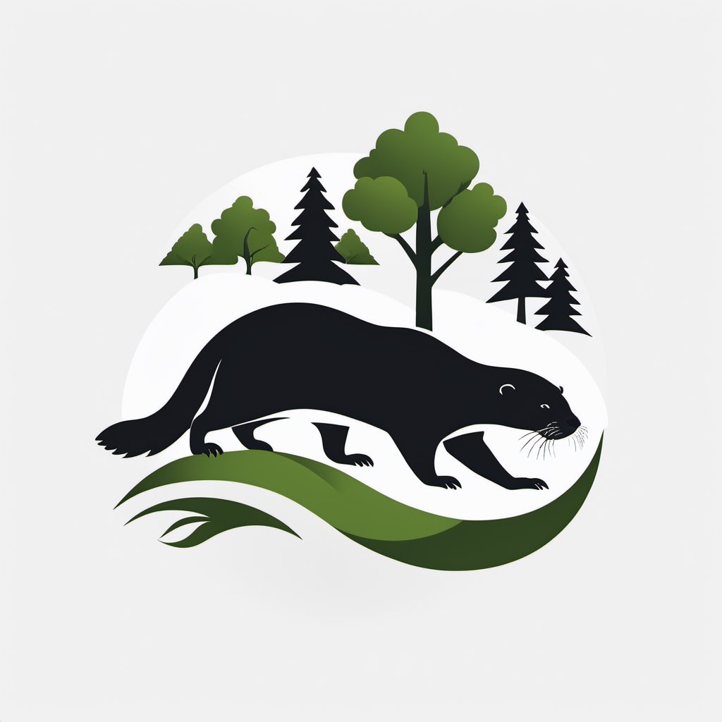 Create a minimalist and simple negative space logo of a otter in a park. Use clean lines to depict the silhouette of a otter with a subtle play of positive and negative spaces to enhance depth. Incorporate minimalistic foliage to highlight the prehistoric atmosphere. Capture the essence of Jurassic park with monochromatic tones, conveying a sense of mystery and awe, typography, conceptual art, illustration