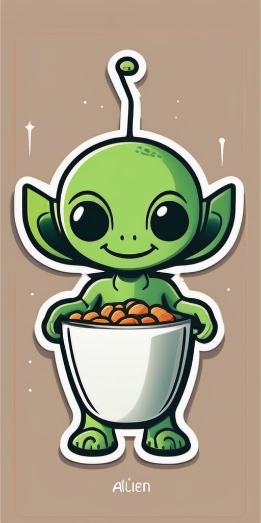 Create a minimalism continues line drawing logo, it has to include an smiling young alien, with a friendly look, with the text "Alien Snacks", cartoon style, vector style., typography