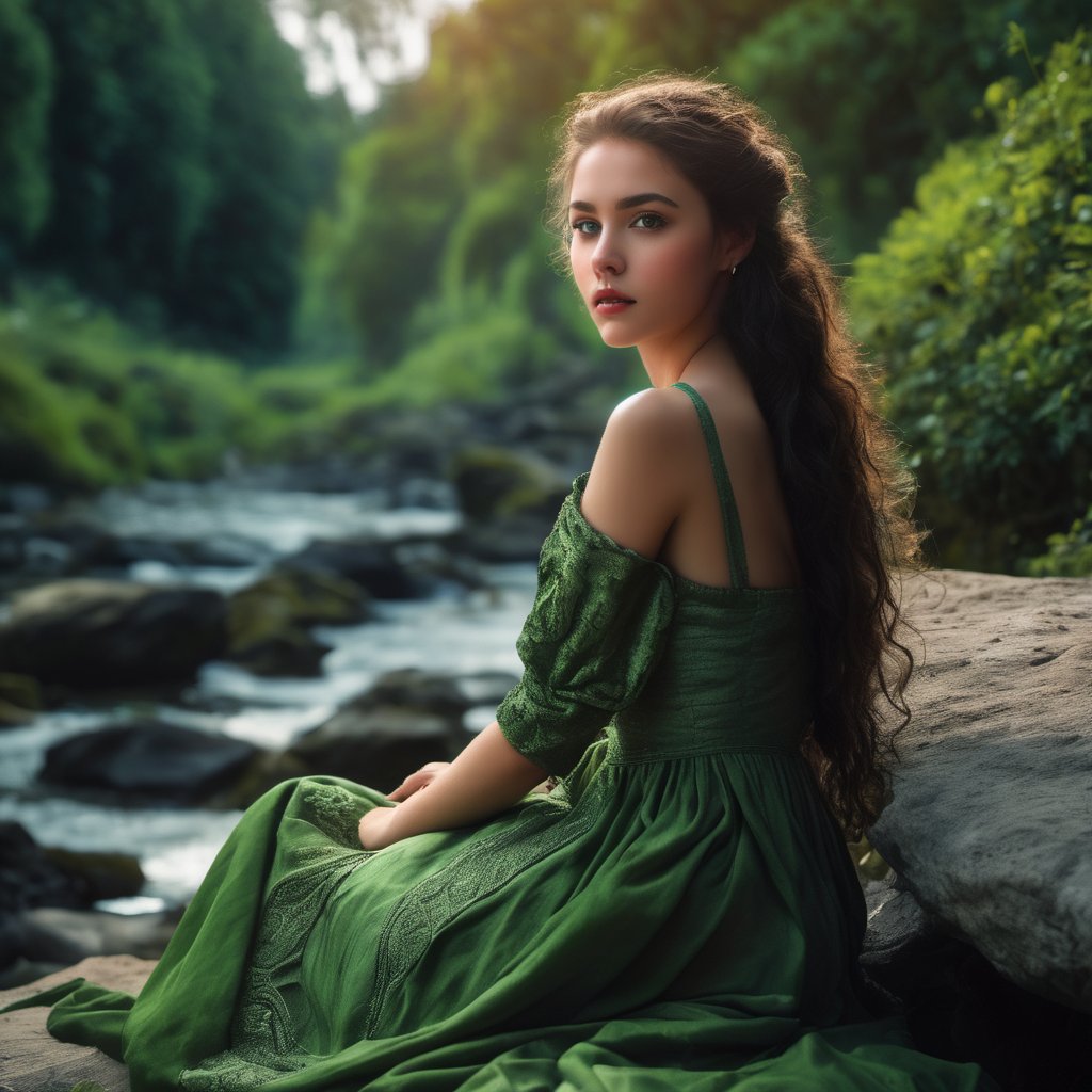  A beautiful 18 year old  teen girl  having thin lips, long curly hair, beautiful eye ,  attractive figure, attractive body ,   sitting over stone  of  a  green vally river ,  wearing old era dress, ancient environment , sharp image,  unsplash, stylized digital art, smooth, ultra high definition, 8k, unreal engine 5, ultra sharp focus, intricate artwork masterpiece, ominous, epic, (((real skin texture :1.3))) (((skin pores:1.3))) trending on artstation, by artgerm, h. r. giger and Beksiński, highly detailed, vibrant,photo r3al
Negative Prompt,bul4n,Detailedface