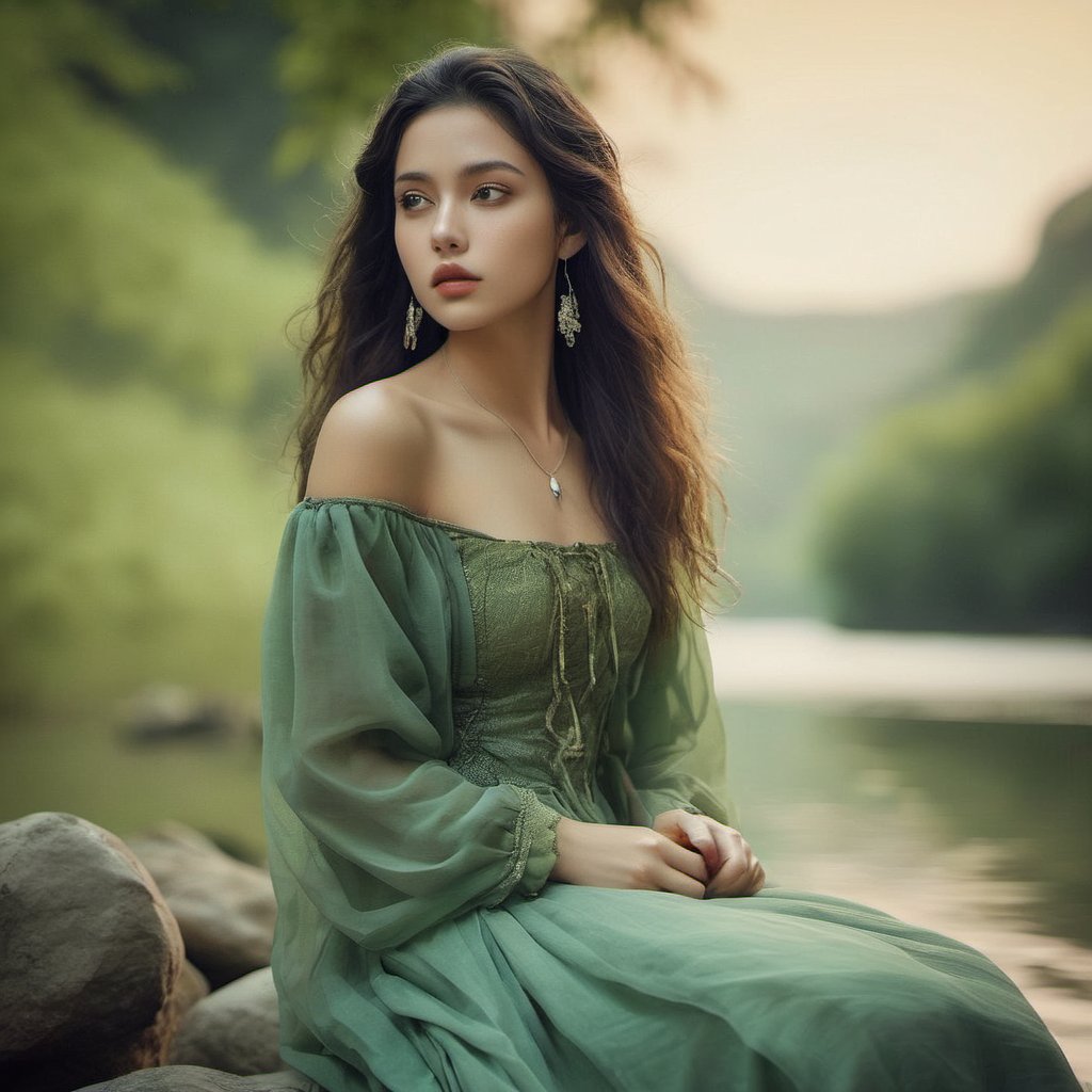  A beautiful 18 year old  teen girl  having thin lips, long curly hair, beautiful eye ,  attractive figure, attractive body ,   sitting over stone  of  a  green vally river ,  wearing old era dress, ancient environment , sharp image,  unsplash, stylized digital art, smooth, ultra high definition, 8k, unreal engine 5, ultra sharp focus, intricate artwork masterpiece, ominous, epic, (((real skin texture :1.3))) (((skin pores:1.3))) trending on artstation, by artgerm, h. r. giger and Beksiński, highly detailed, vibrant,photo r3al
Negative Prompt,bul4n,Detailedface,NYFlowerGirl