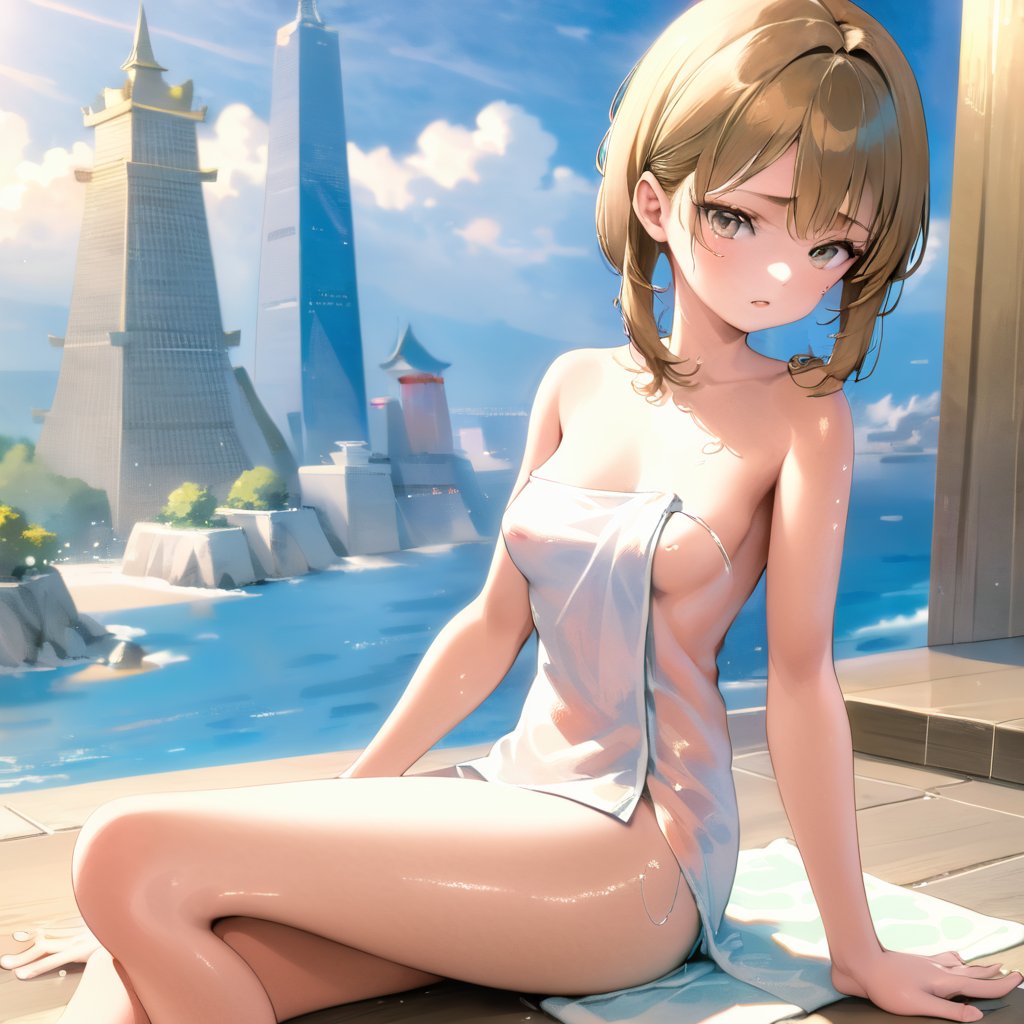 sfw, 1 girl, naked_towel, sitting, marco shot, masterpiece, best quality, highly detailed