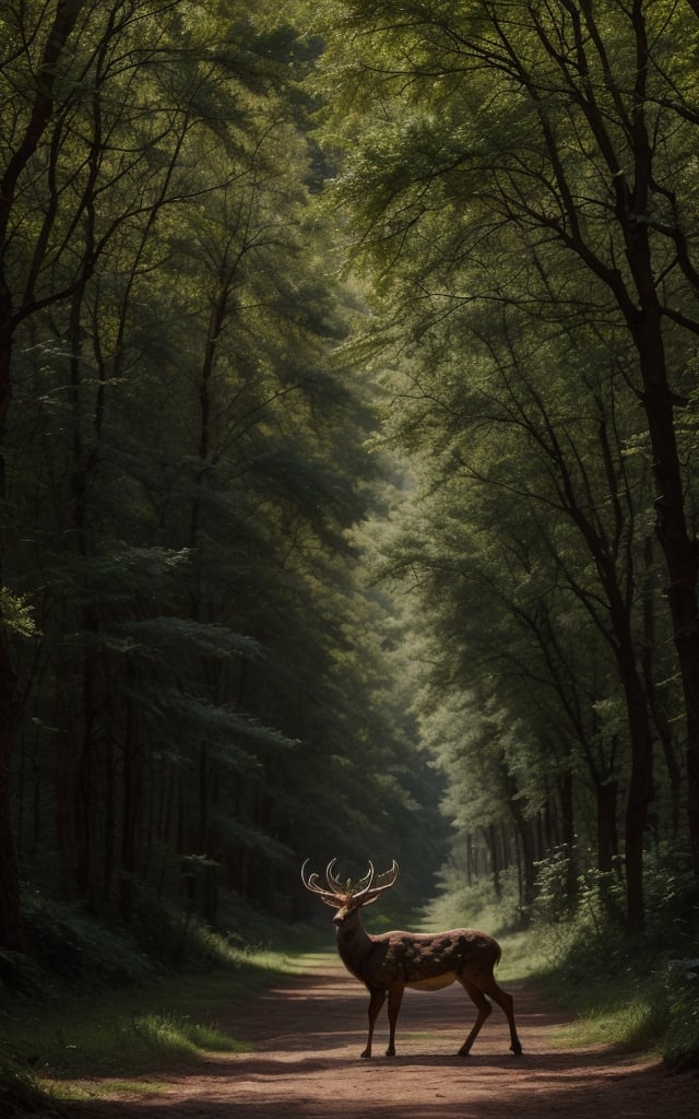 Venado en el bosque, ambiente medieval 